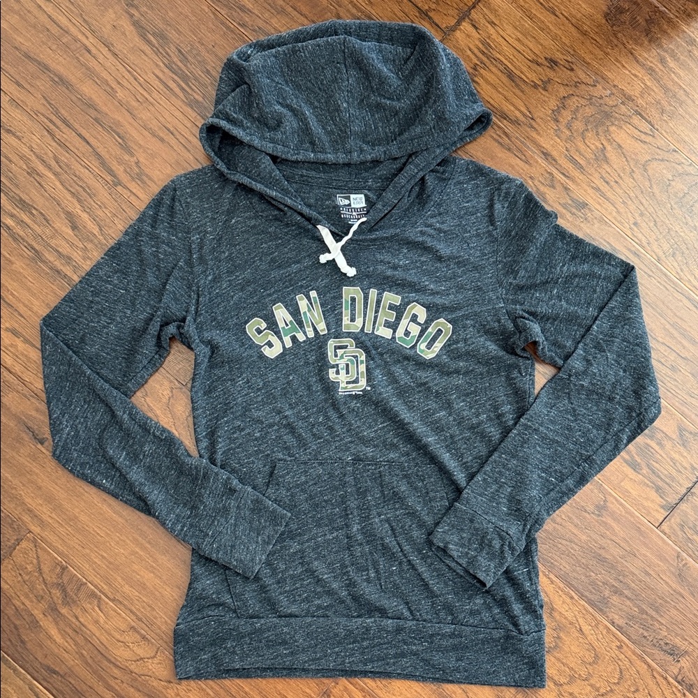 Womens San Diego lightweight Hoodie/tee-shirt in Dark Gray/camo font-WORN ONCE
